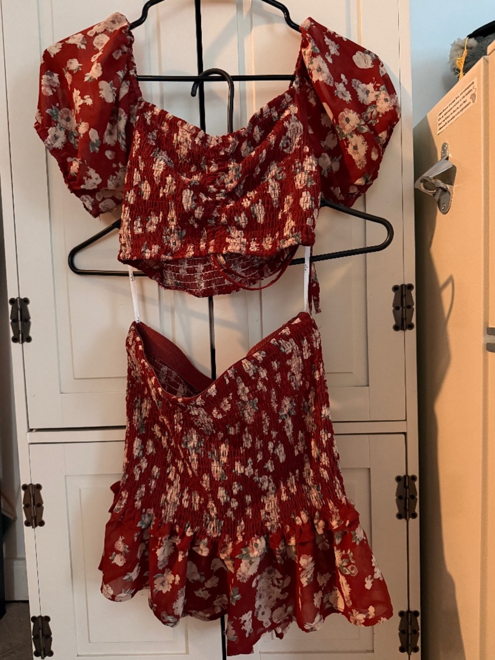 Lulus Takeover Brick Red Floral Print Smocked Two-piece Romper - Size XS